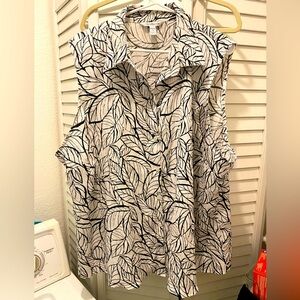 CROFT&BARROW Women’s “Leaf Print Sleeveless Blouse”Size 3X Black/White NWOT